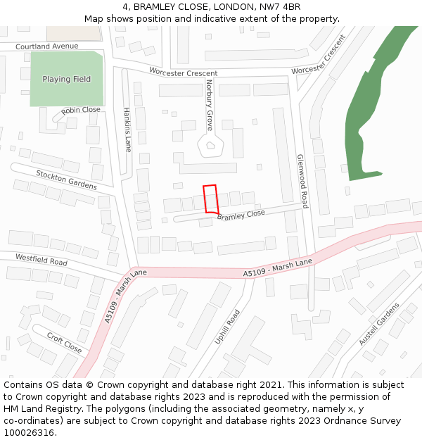 4, BRAMLEY CLOSE, LONDON, NW7 4BR: Location map and indicative extent of plot