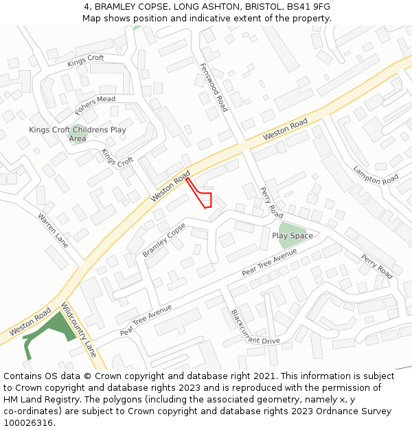 4, BRAMLEY COPSE, LONG ASHTON, BRISTOL, BS41 9FG: Location map and indicative extent of plot