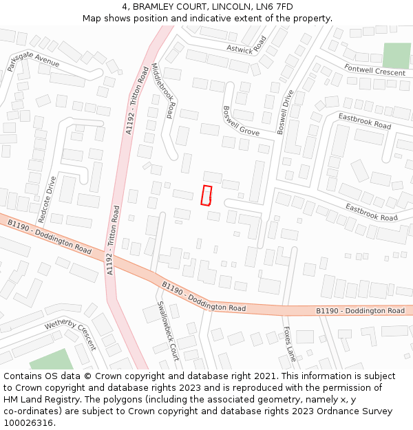 4, BRAMLEY COURT, LINCOLN, LN6 7FD: Location map and indicative extent of plot