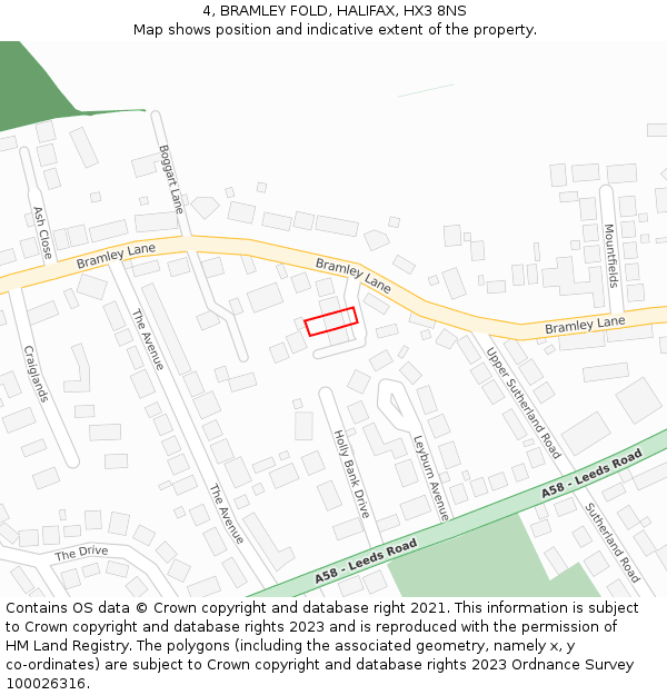 4, BRAMLEY FOLD, HALIFAX, HX3 8NS: Location map and indicative extent of plot