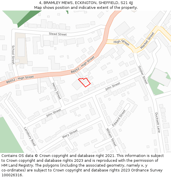 4, BRAMLEY MEWS, ECKINGTON, SHEFFIELD, S21 4JJ: Location map and indicative extent of plot