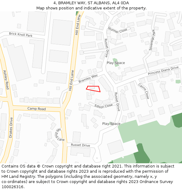4, BRAMLEY WAY, ST ALBANS, AL4 0DA: Location map and indicative extent of plot