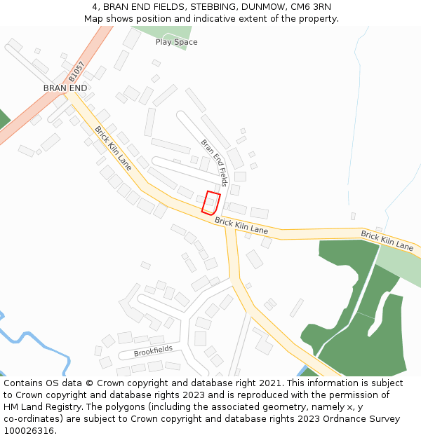 4, BRAN END FIELDS, STEBBING, DUNMOW, CM6 3RN: Location map and indicative extent of plot