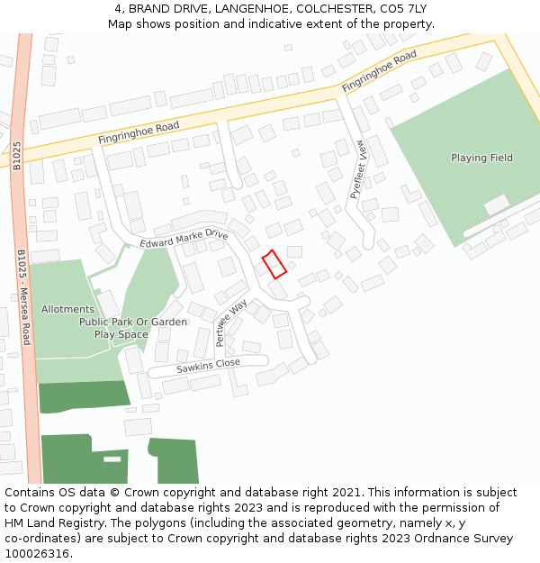 4, BRAND DRIVE, LANGENHOE, COLCHESTER, CO5 7LY: Location map and indicative extent of plot