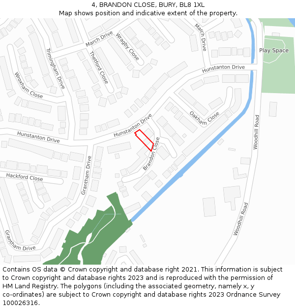 4, BRANDON CLOSE, BURY, BL8 1XL: Location map and indicative extent of plot