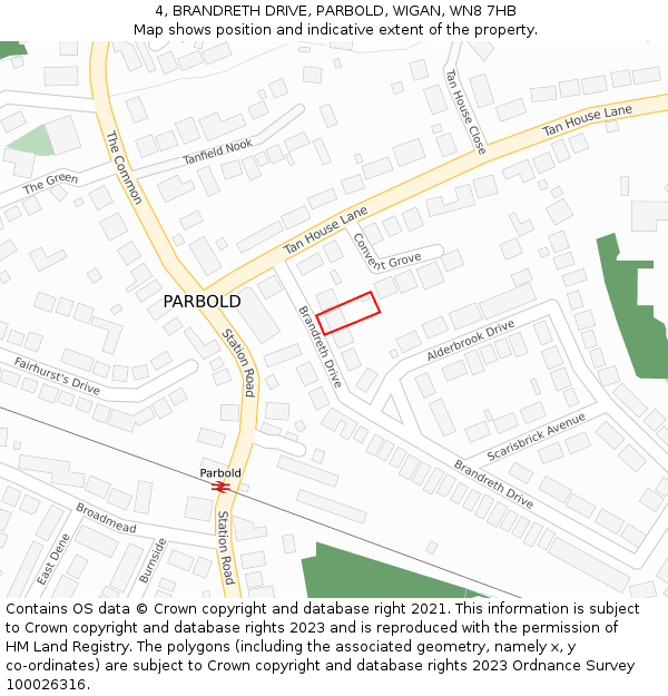 4, BRANDRETH DRIVE, PARBOLD, WIGAN, WN8 7HB: Location map and indicative extent of plot