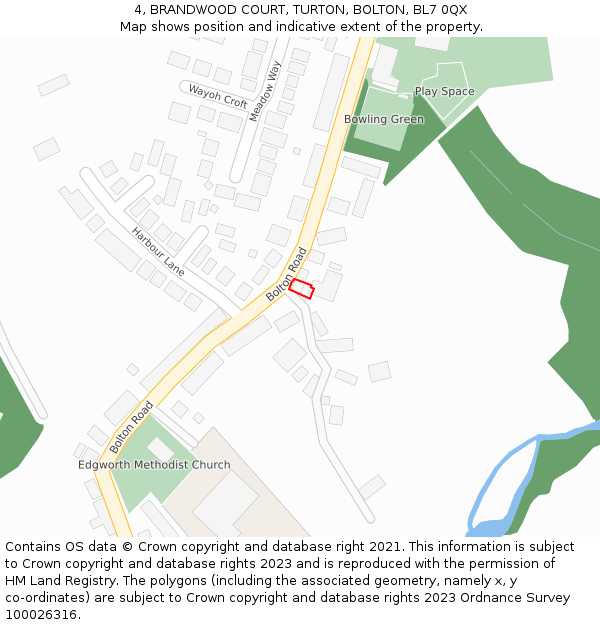 4, BRANDWOOD COURT, TURTON, BOLTON, BL7 0QX: Location map and indicative extent of plot