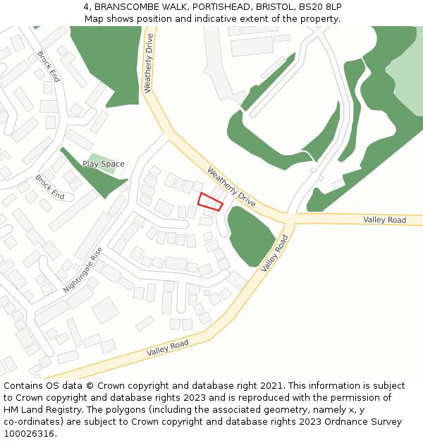 4, BRANSCOMBE WALK, PORTISHEAD, BRISTOL, BS20 8LP: Location map and indicative extent of plot