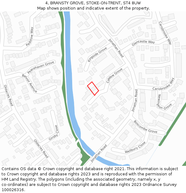 4, BRANSTY GROVE, STOKE-ON-TRENT, ST4 8UW: Location map and indicative extent of plot