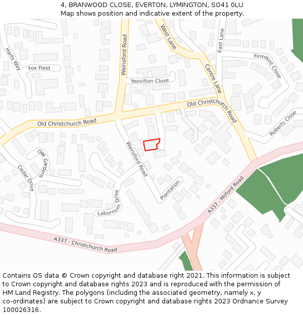 4, BRANWOOD CLOSE, EVERTON, LYMINGTON, SO41 0LU: Location map and indicative extent of plot