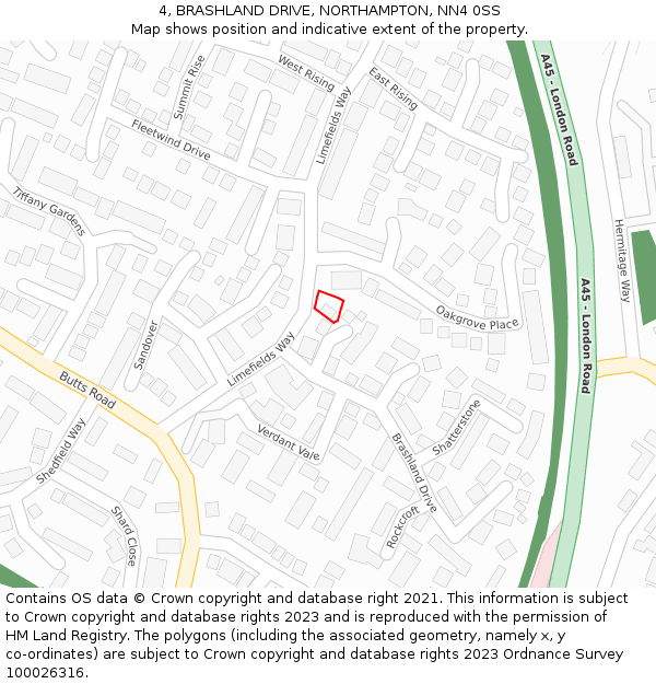 4, BRASHLAND DRIVE, NORTHAMPTON, NN4 0SS: Location map and indicative extent of plot