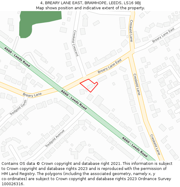 4, BREARY LANE EAST, BRAMHOPE, LEEDS, LS16 9BJ: Location map and indicative extent of plot