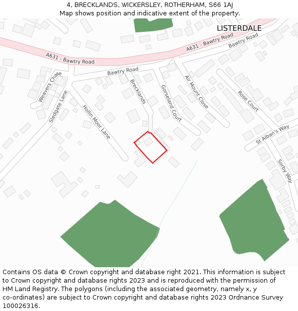 4, BRECKLANDS, WICKERSLEY, ROTHERHAM, S66 1AJ: Location map and indicative extent of plot