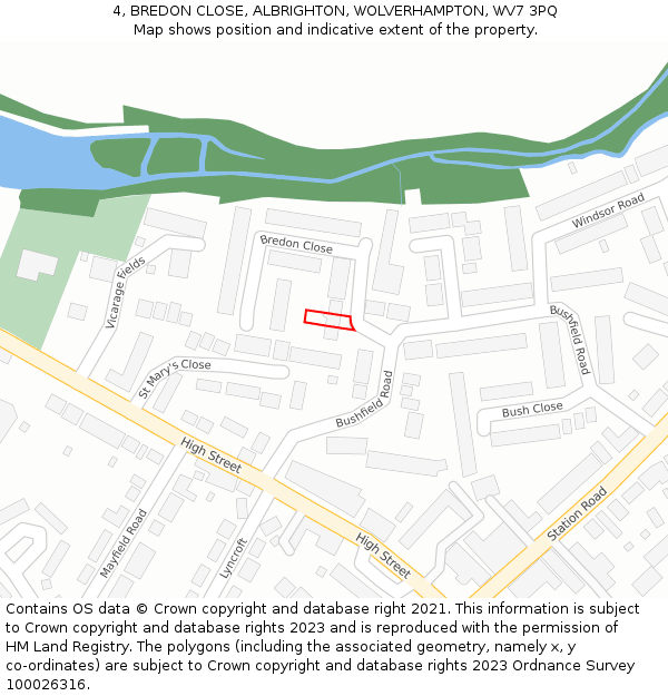 4, BREDON CLOSE, ALBRIGHTON, WOLVERHAMPTON, WV7 3PQ: Location map and indicative extent of plot