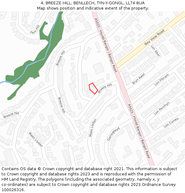 4, BREEZE HILL, BENLLECH, TYN-Y-GONGL, LL74 8UA: Location map and indicative extent of plot