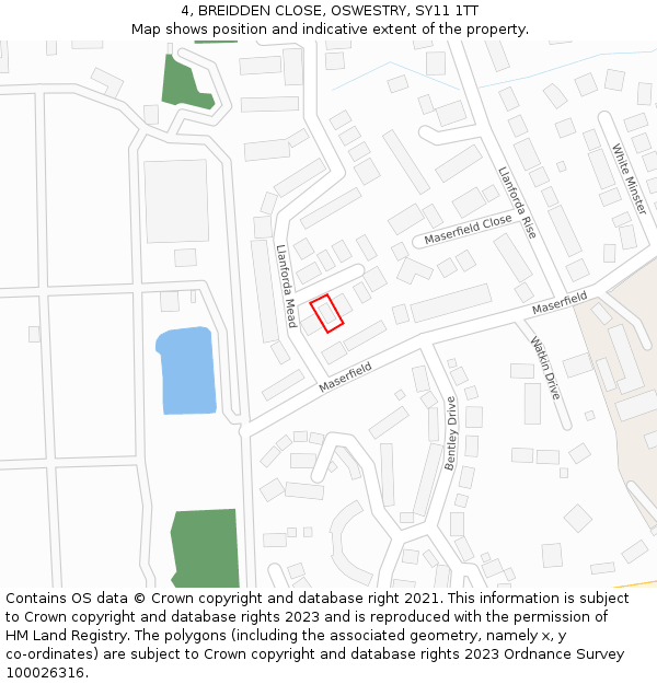 4, BREIDDEN CLOSE, OSWESTRY, SY11 1TT: Location map and indicative extent of plot