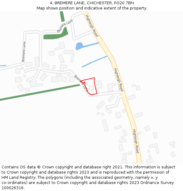 4, BREMERE LANE, CHICHESTER, PO20 7BN: Location map and indicative extent of plot