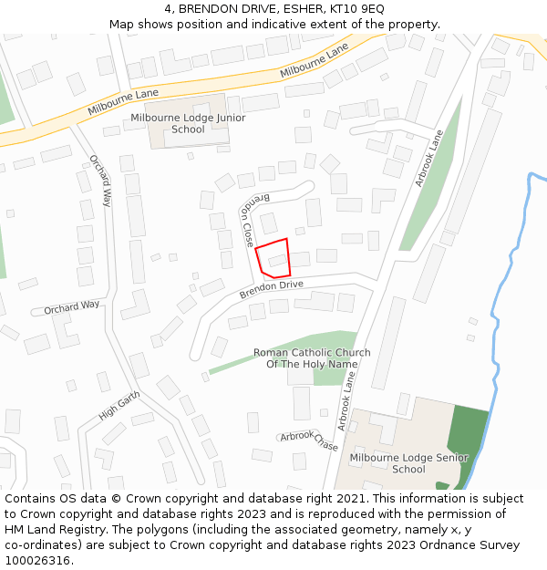 4, BRENDON DRIVE, ESHER, KT10 9EQ: Location map and indicative extent of plot