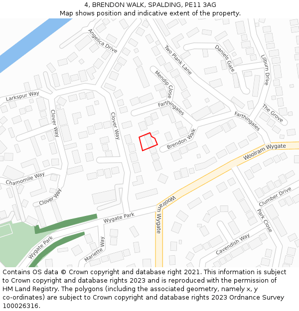 4, BRENDON WALK, SPALDING, PE11 3AG: Location map and indicative extent of plot