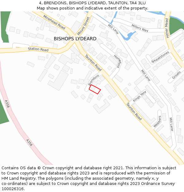 4, BRENDONS, BISHOPS LYDEARD, TAUNTON, TA4 3LU: Location map and indicative extent of plot
