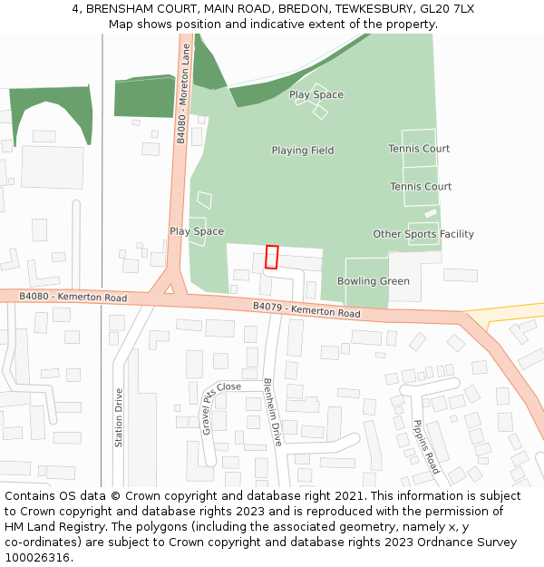 4, BRENSHAM COURT, MAIN ROAD, BREDON, TEWKESBURY, GL20 7LX: Location map and indicative extent of plot