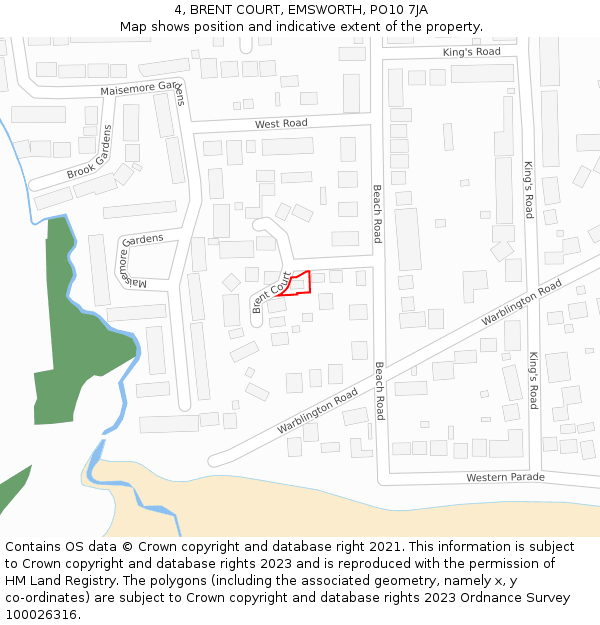 4, BRENT COURT, EMSWORTH, PO10 7JA: Location map and indicative extent of plot