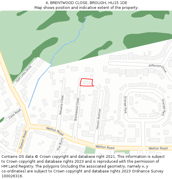 4, BRENTWOOD CLOSE, BROUGH, HU15 1DE: Location map and indicative extent of plot