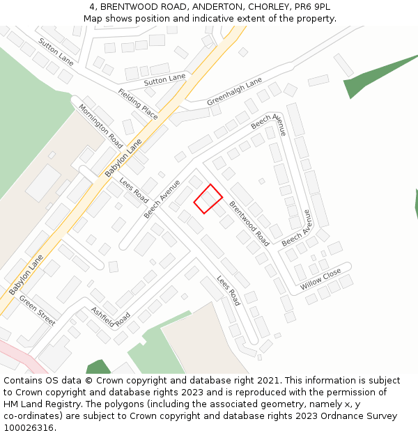 4, BRENTWOOD ROAD, ANDERTON, CHORLEY, PR6 9PL: Location map and indicative extent of plot