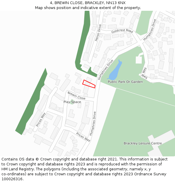 4, BREWIN CLOSE, BRACKLEY, NN13 6NX: Location map and indicative extent of plot