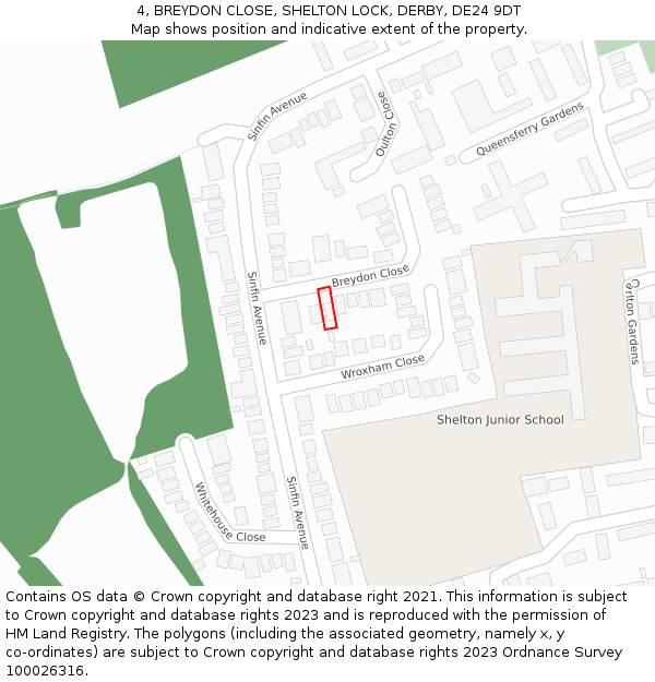 4, BREYDON CLOSE, SHELTON LOCK, DERBY, DE24 9DT: Location map and indicative extent of plot