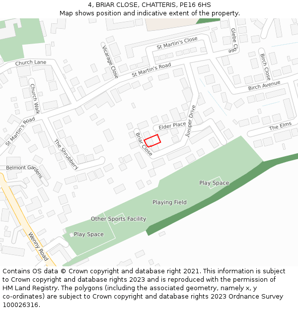 4, BRIAR CLOSE, CHATTERIS, PE16 6HS: Location map and indicative extent of plot