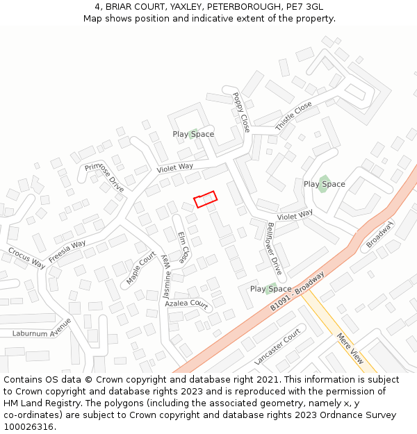 4, BRIAR COURT, YAXLEY, PETERBOROUGH, PE7 3GL: Location map and indicative extent of plot