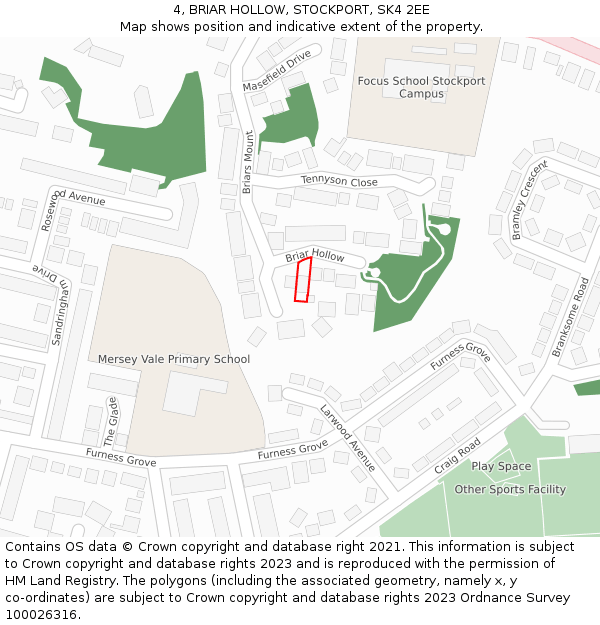 4, BRIAR HOLLOW, STOCKPORT, SK4 2EE: Location map and indicative extent of plot
