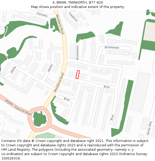 4, BRIAR, TAMWORTH, B77 4DX: Location map and indicative extent of plot