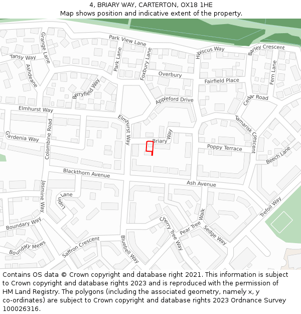 4, BRIARY WAY, CARTERTON, OX18 1HE: Location map and indicative extent of plot