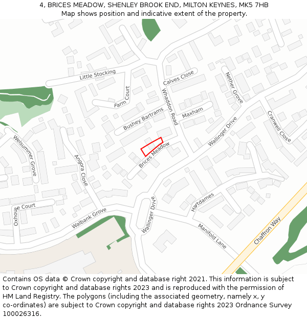 4, BRICES MEADOW, SHENLEY BROOK END, MILTON KEYNES, MK5 7HB: Location map and indicative extent of plot