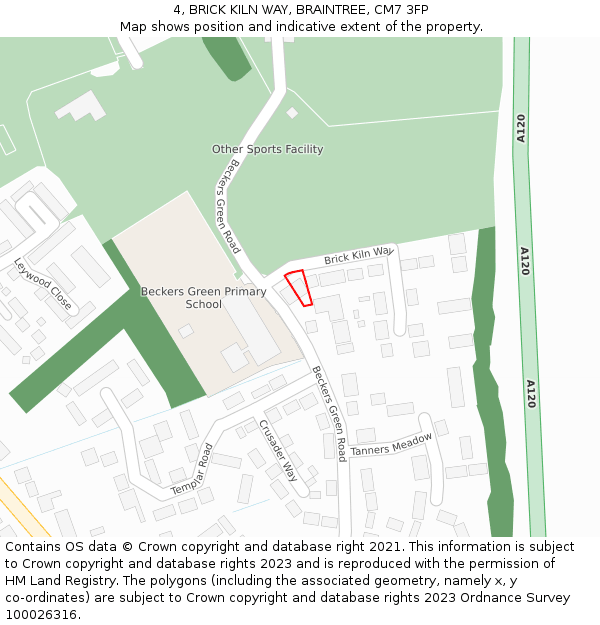 4, BRICK KILN WAY, BRAINTREE, CM7 3FP: Location map and indicative extent of plot