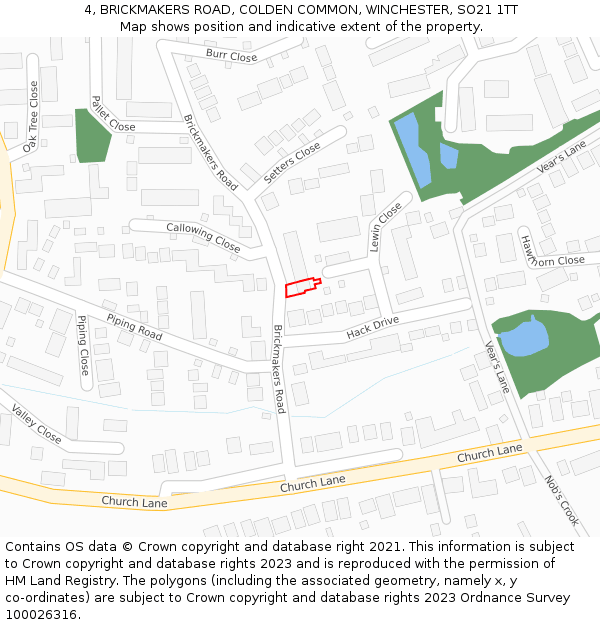 4, BRICKMAKERS ROAD, COLDEN COMMON, WINCHESTER, SO21 1TT: Location map and indicative extent of plot