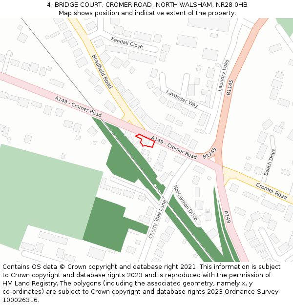 4, BRIDGE COURT, CROMER ROAD, NORTH WALSHAM, NR28 0HB: Location map and indicative extent of plot