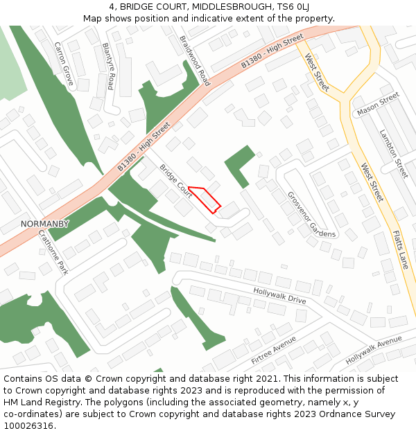 4, BRIDGE COURT, MIDDLESBROUGH, TS6 0LJ: Location map and indicative extent of plot