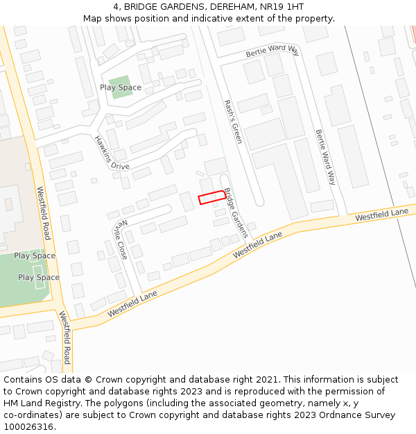 4, BRIDGE GARDENS, DEREHAM, NR19 1HT: Location map and indicative extent of plot