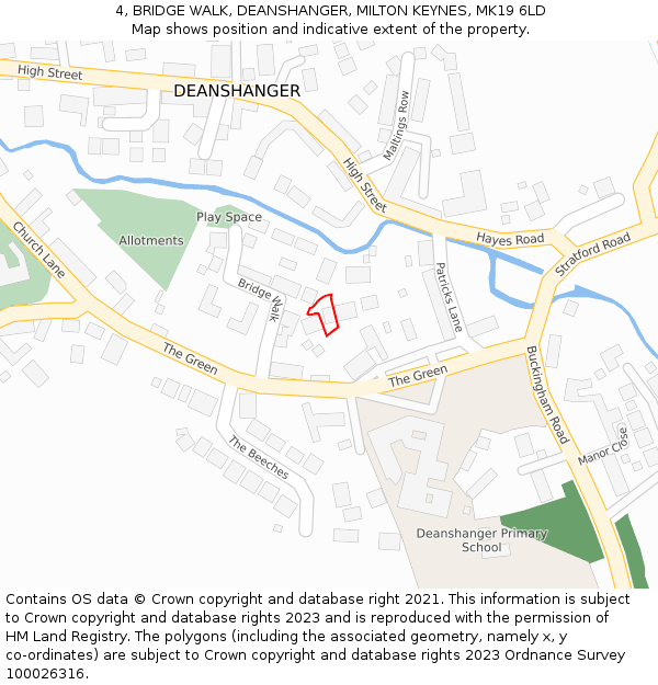 4, BRIDGE WALK, DEANSHANGER, MILTON KEYNES, MK19 6LD: Location map and indicative extent of plot
