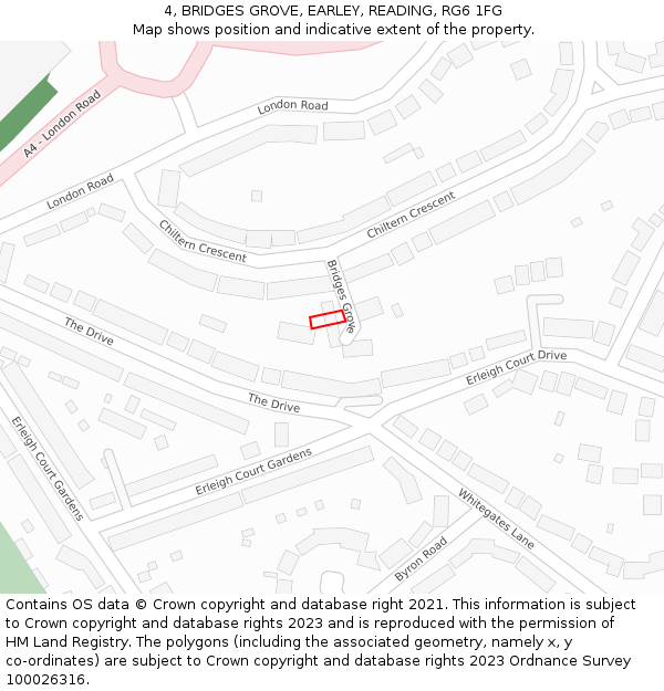 4, BRIDGES GROVE, EARLEY, READING, RG6 1FG: Location map and indicative extent of plot