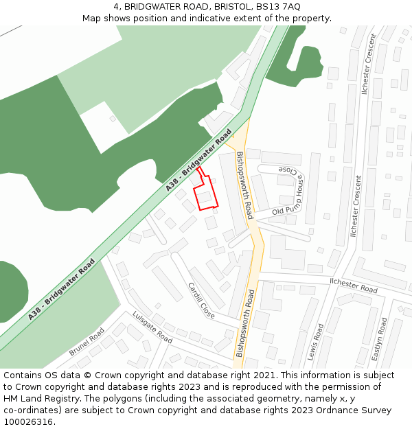 4, BRIDGWATER ROAD, BRISTOL, BS13 7AQ: Location map and indicative extent of plot