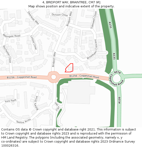 4, BRIDPORT WAY, BRAINTREE, CM7 9FJ: Location map and indicative extent of plot