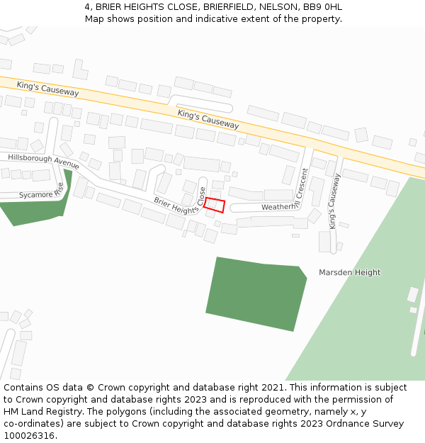 4, BRIER HEIGHTS CLOSE, BRIERFIELD, NELSON, BB9 0HL: Location map and indicative extent of plot