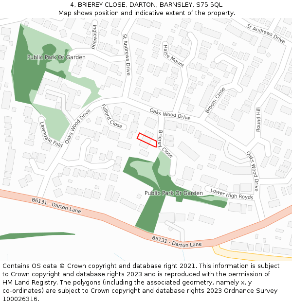 4, BRIEREY CLOSE, DARTON, BARNSLEY, S75 5QL: Location map and indicative extent of plot