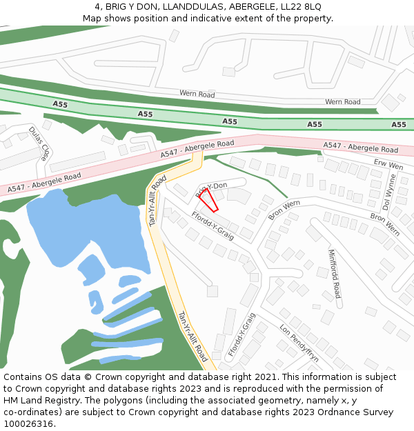 4, BRIG Y DON, LLANDDULAS, ABERGELE, LL22 8LQ: Location map and indicative extent of plot