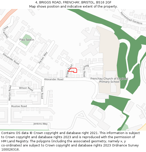 4, BRIGGS ROAD, FRENCHAY, BRISTOL, BS16 2GF: Location map and indicative extent of plot