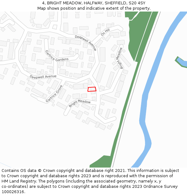 4, BRIGHT MEADOW, HALFWAY, SHEFFIELD, S20 4SY: Location map and indicative extent of plot